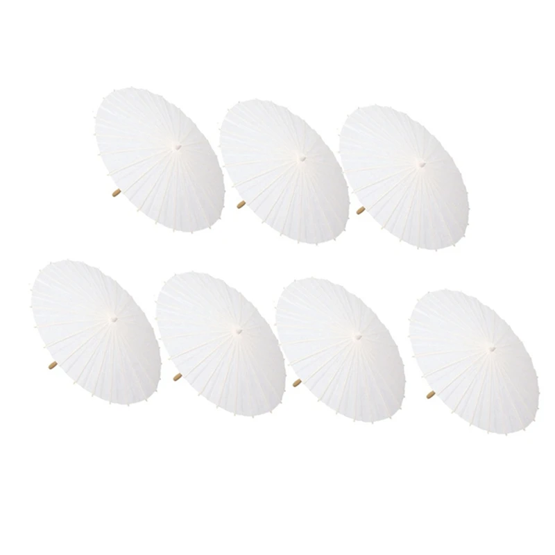 

NEW-7PCS Paper Parasol Wedding Umbrella Party Favor Bamboo Umbrellas For Bridal Shower Centerpieces Photo Props 33Inch