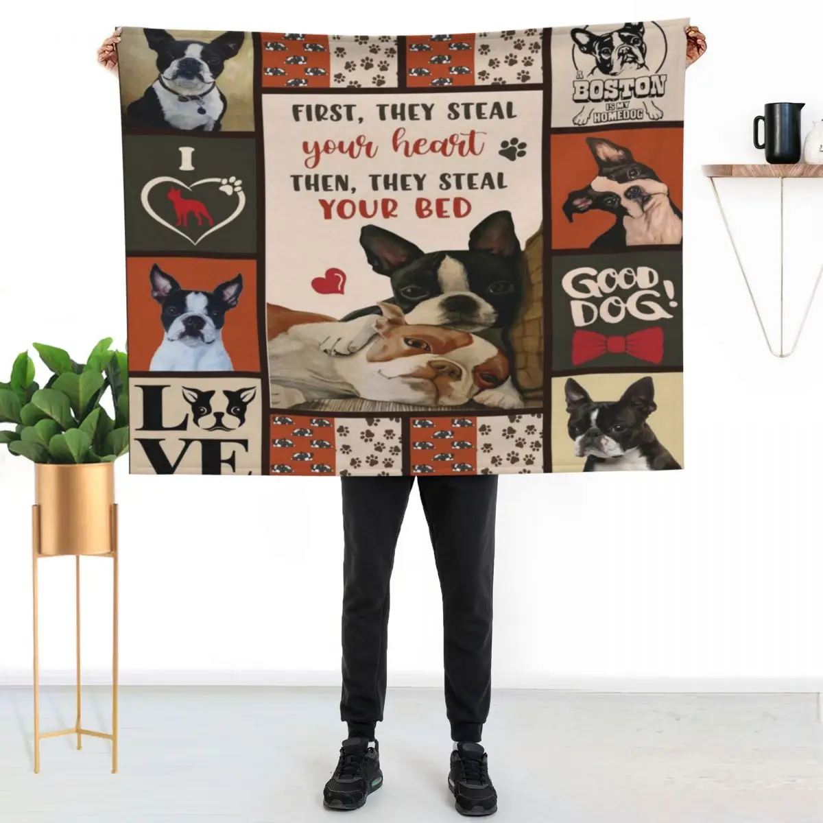 First They Steal Your Heart Then They Steal Your Bed Boston Terrier Throw Blanket Decorative Beds Decorative Sofa Blankets