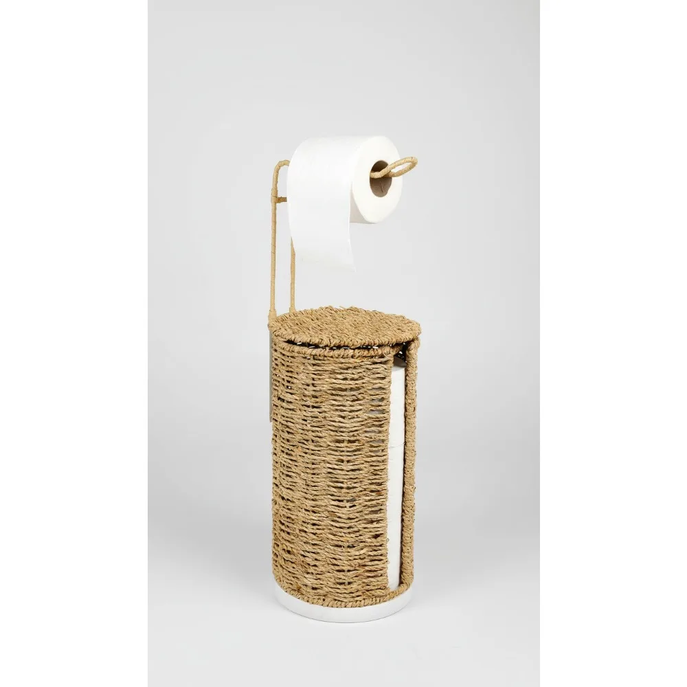 

Freestanding Wicker Toilet Paper Holder with Lid, 3 Rolls Storage, Rattan Handmade Farmhouse Bathroom Organizer