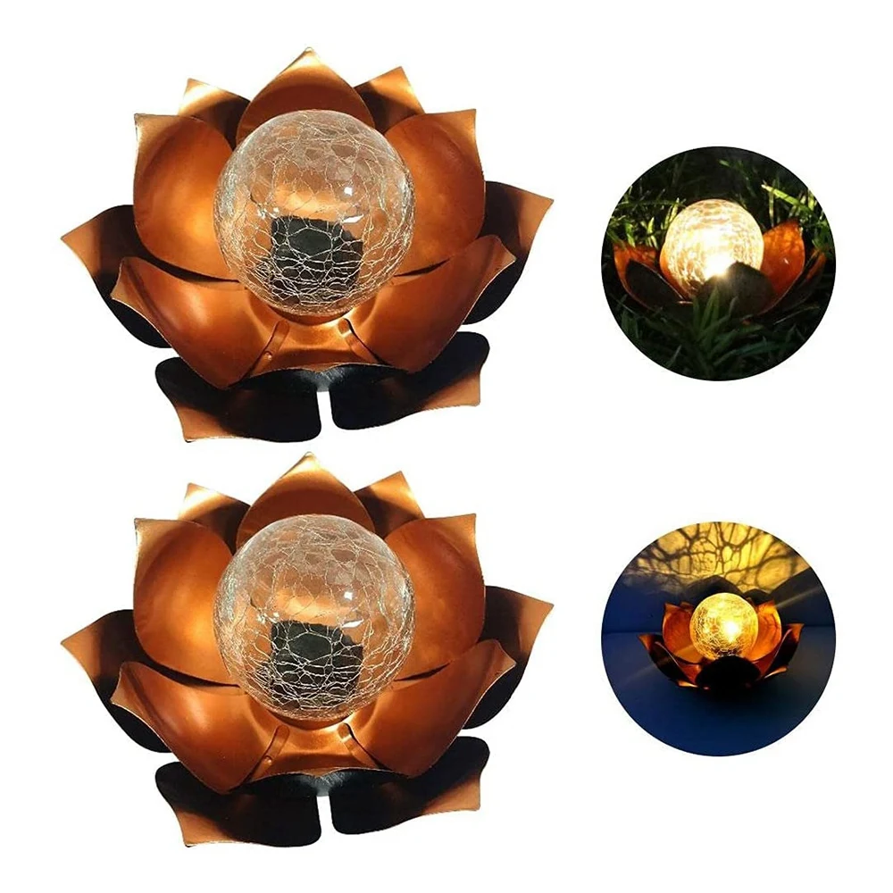 【Home-Tools!】2Pcs Solar Flower Lights, 2PCS Lotus Solar Light, Waterproof Garden Yard Lotus Lamps Ornament For Garden