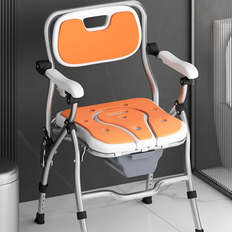 Disabled One-Hand Foldable Chair No-Assembly Commode Pregnant Woman Four-Level Adjustable Seat Anti-Sway Safety Lock Bucket Seat