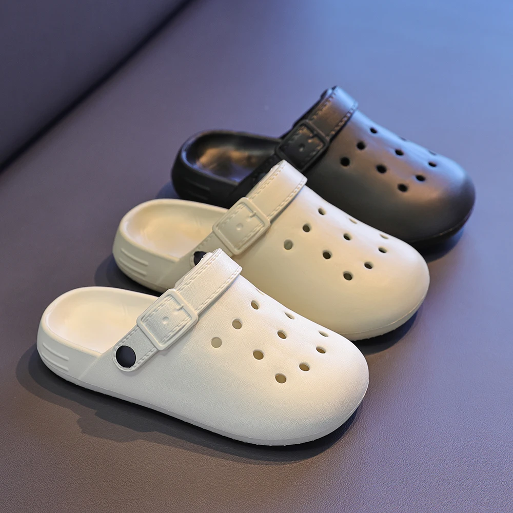 

Kids Sandals Summer Casual Clogs for Children Thick & Soft Bottom Beach Shoes Solid-color Closed-toe Fashion Slippers for Kids