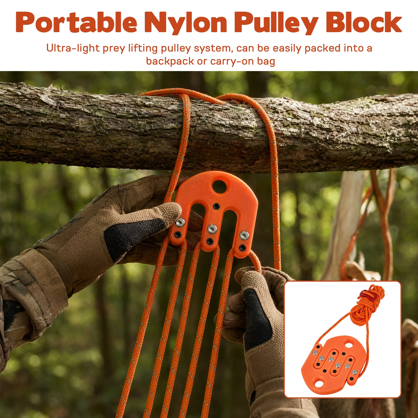 Portable Game Hoist Pulley System for Solo Hunting Ultra Light Block Tackle Nylon Rope Camping Bear Bag Heavy Duty Gear Lifting
