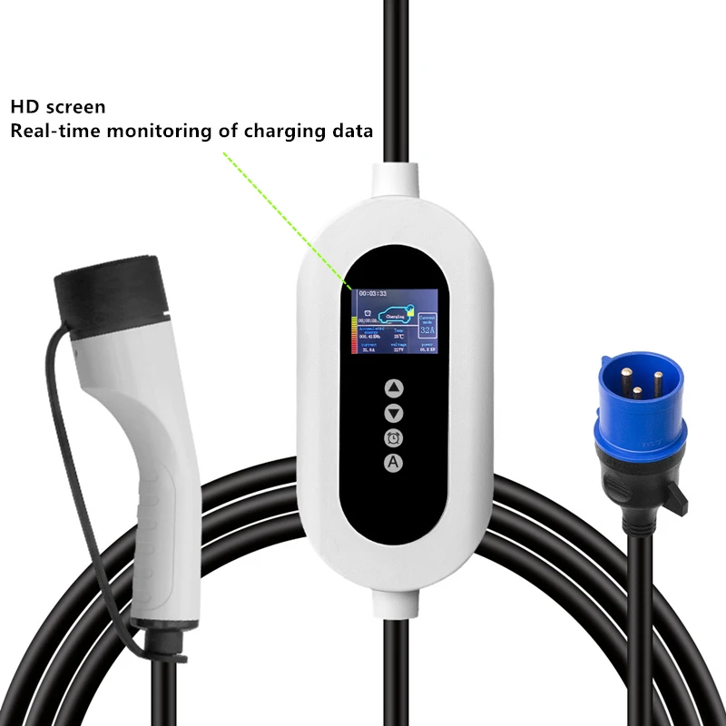 Portable EV Charger Type2 Charger Portable Electric Vehicle Car Charger 7KW 32A IEC62196 J1772 GBT EVSE Charging Station