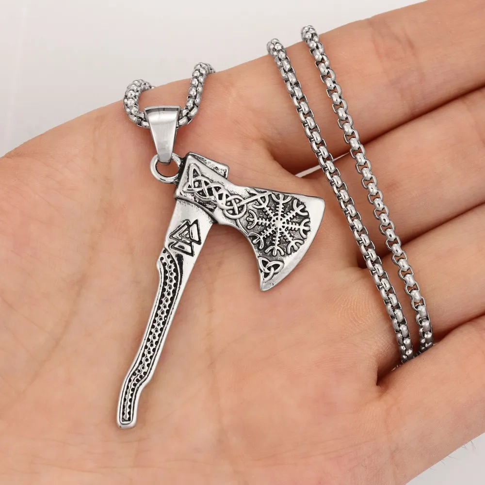 Trendy Nordic Rune Viking Battle Axe Pendant Necklace Charming Men's Necklace New Fashion Retro Jewelry Accessorie Festival Gift - view 5