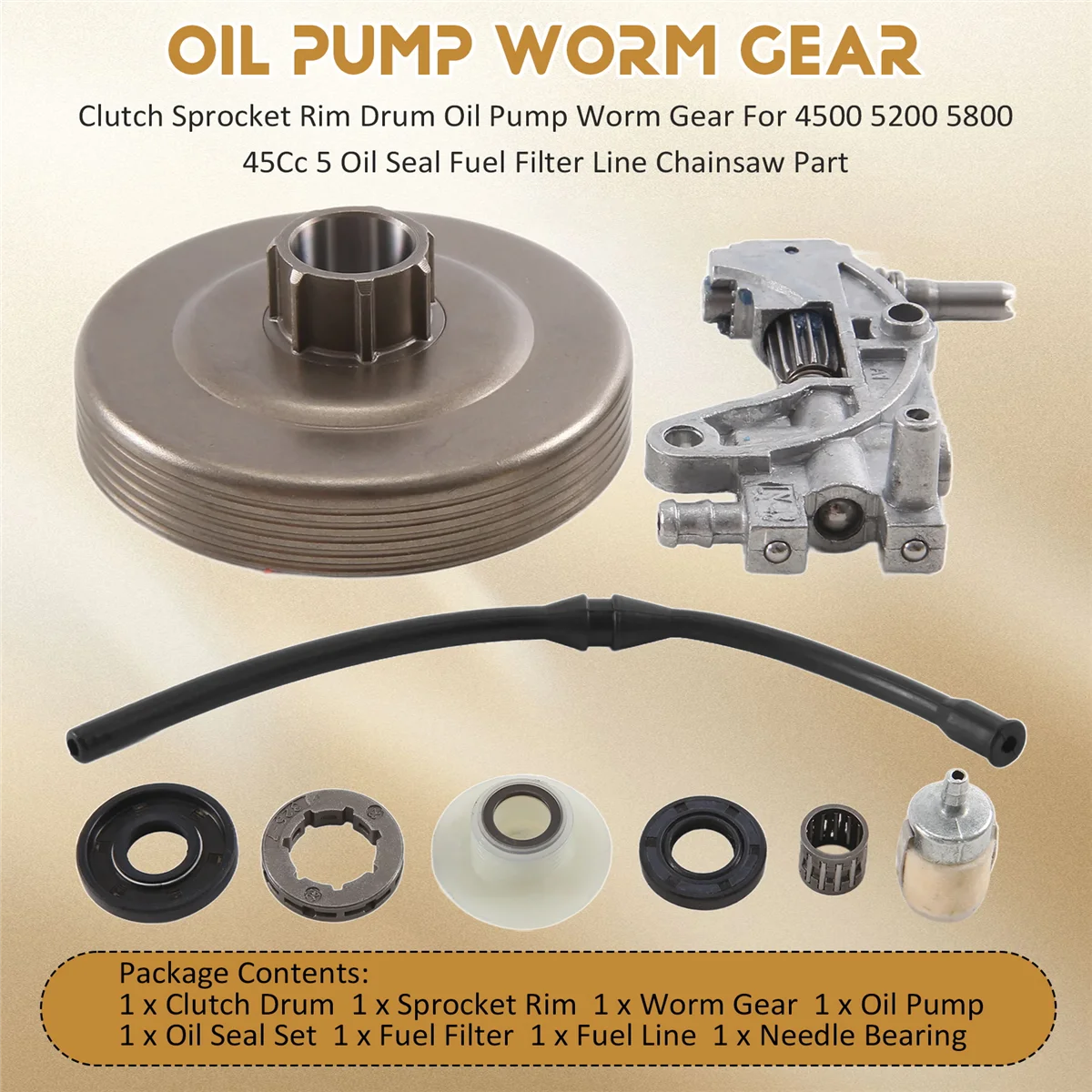 中国チェーンソー用クラッチスプロケット,ドラムオイルポンプ,ウォームギア,オイルシール,燃料フィルター,ラインパーツ,4500 5200 5800 45cc 5