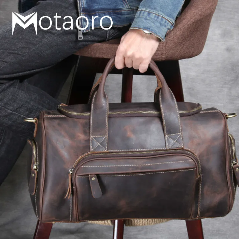 Bolso De Viaje De cuero genuino para hombre, Bolsa De equipaje De Viaje De negocios, color café y negro, nuevo diseñador De moda