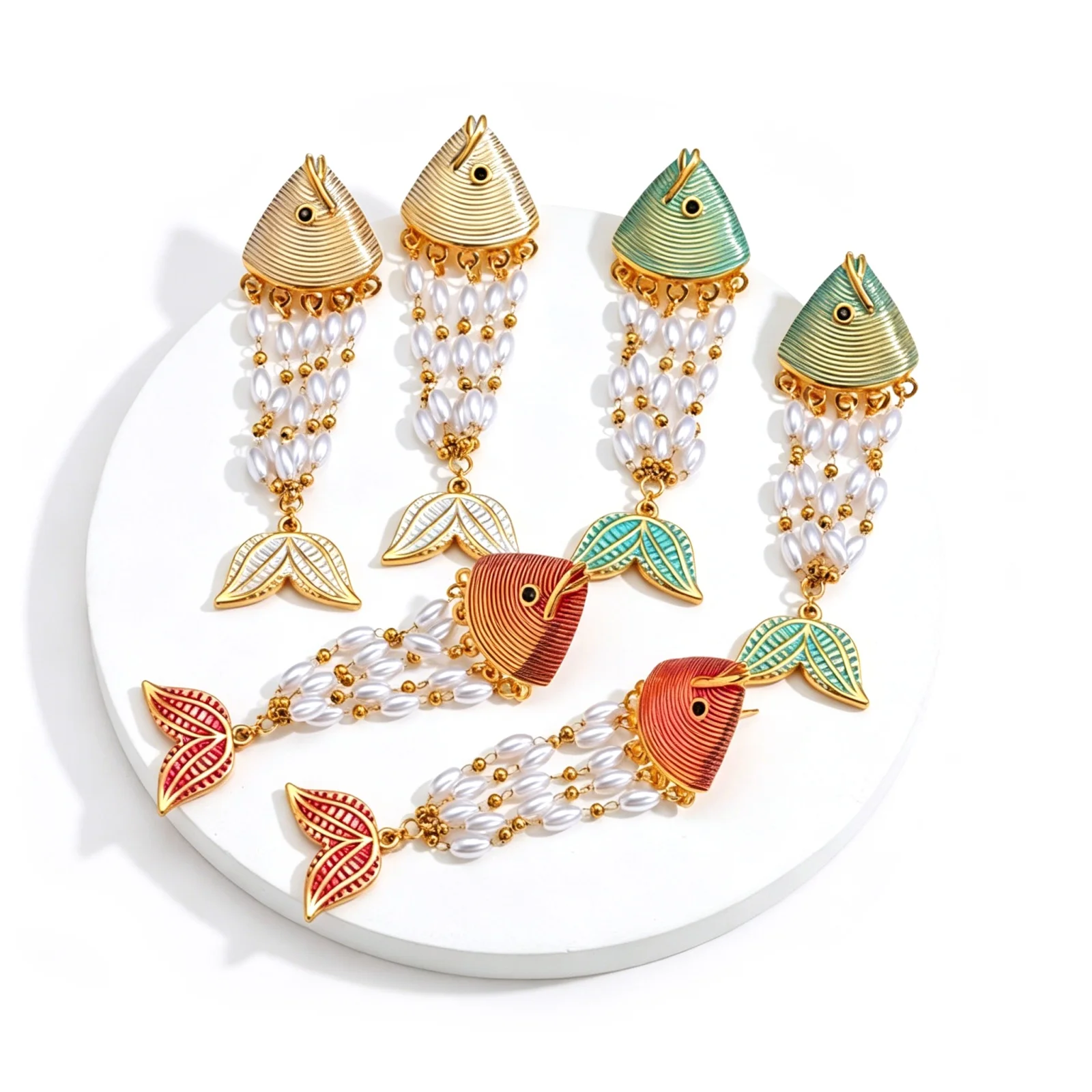 1pair Ocean Fish Animal Multicolor Enamel Drop Earrings Stainless Steel Imitation Pearl Dangle Earring For Women Party Jewelry