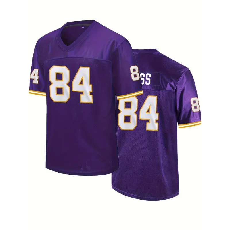 

Men's Short Sleeve V-Neck Minnesota Football Jersey Breathable Rugby Uniform Letter Embroidery Top Vikings T-Shirts Men Clothing