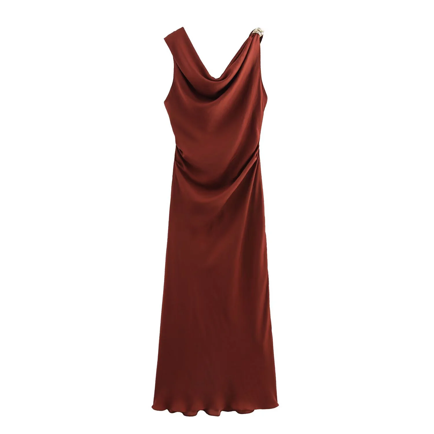 New European And American Women's Fashionable Temperament Gold Inlaid MIDI Pleated Slim Fit Sleeveless Dress
