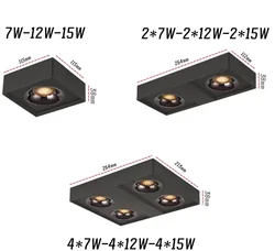 Square LED Ceiling light COB Spotlights Dimmable 12W15W 1-2-4 head chip Anti-glare Downlight Ceiling Lamp 85-265V Home business