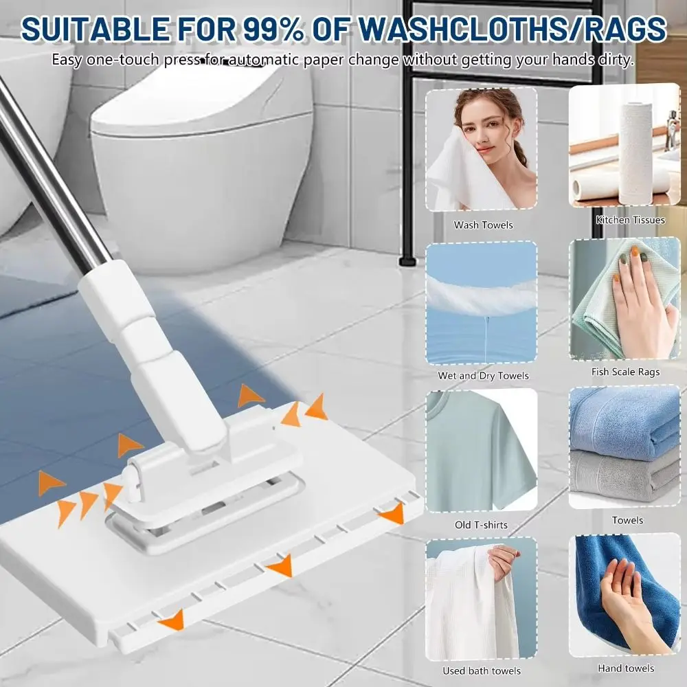 New with 3 Reusable Cloths Hands-free Mop 360° Rotating Head Clamping Automatic Mop Clip No-wash Mops Household
