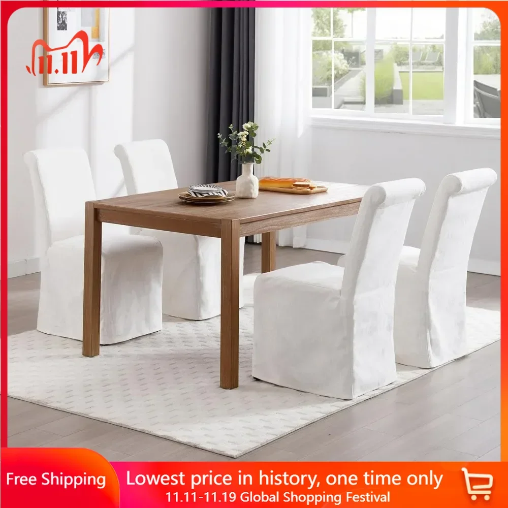 

Dining Chair Set of 4 with Wood Legs, High Back Side Chairs, Removable Skirted Slipcover, Fabric Upholstered Dining Chair