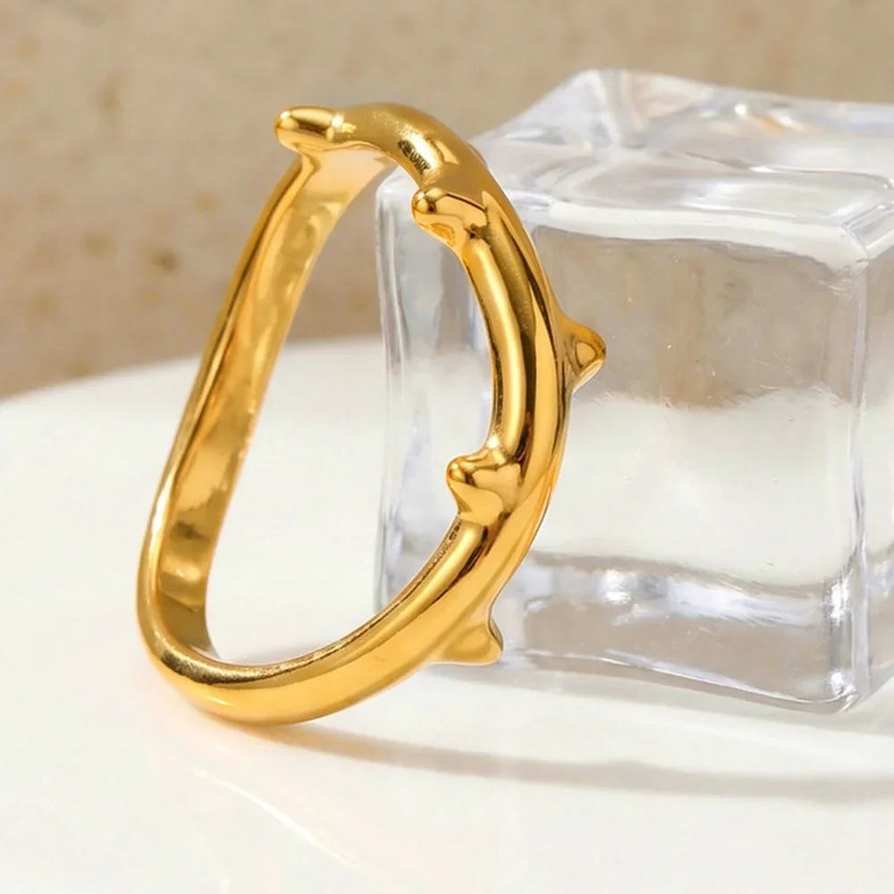Thorn Ring for Women, 18K PVD Gold‑Plated Stainless Steel Irregular Bramble Ring, Minimalist Fluid Statement Jewelry