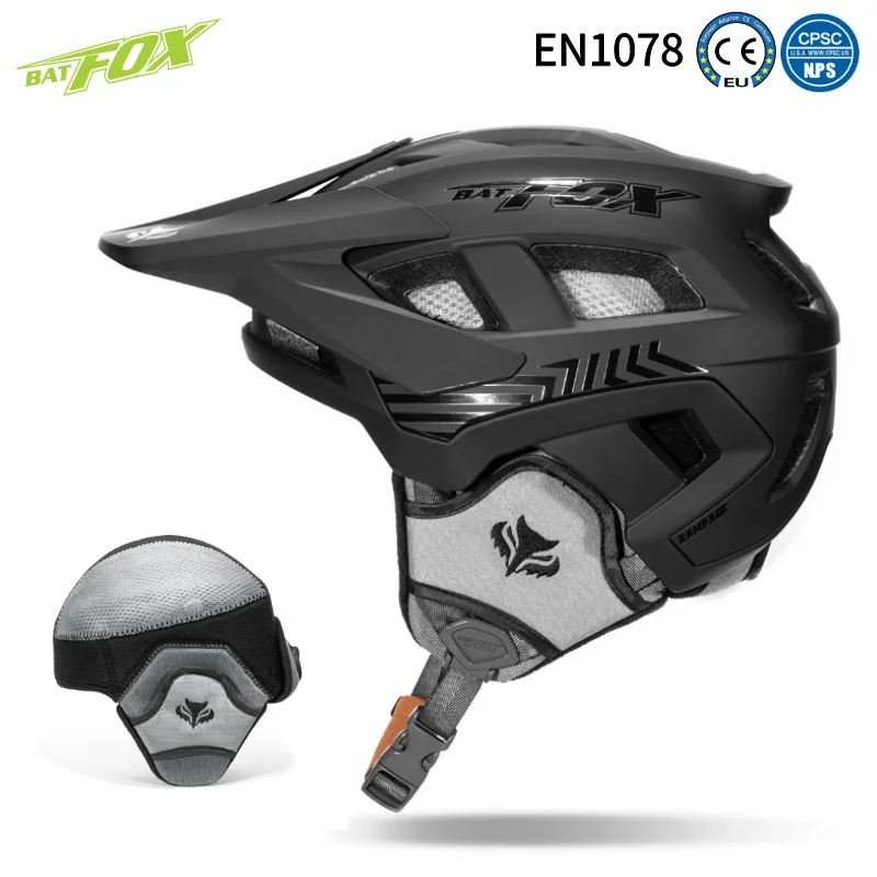 BATFOX Mountain Bike Helmet Replaceable Warm Ear Protection Lining Winter Electric Scooter Safe Cycling Gear MTB Bicycle Helmets