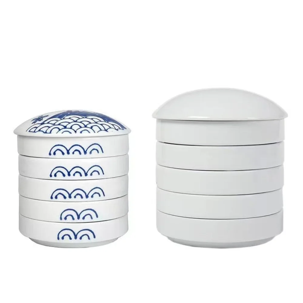 Chinese Painting Ceramic Ink Tray Five Tier Mixing Palette Elaborate Blue And White Craft Inkwell Desk Decoration Supplies