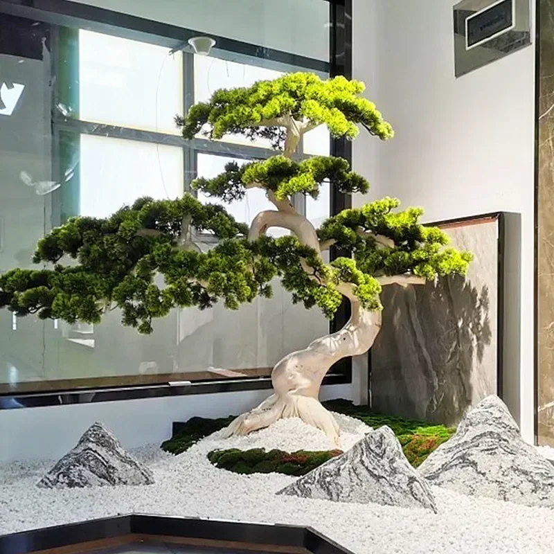 Simulated pine tree large interior decoration fake tree solid wood hotel entrance welcome pine landscapingHY
