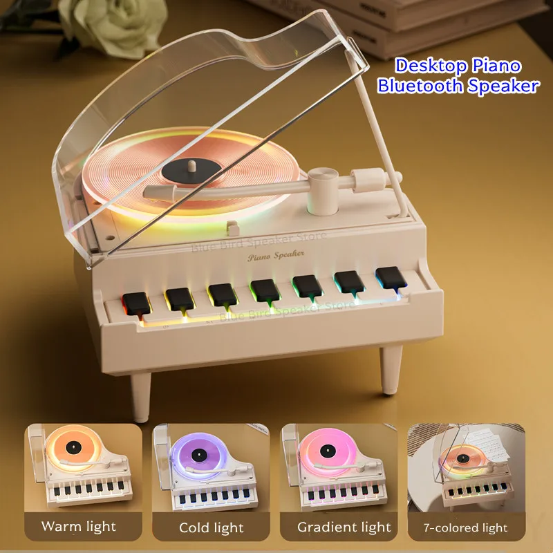 Retro Music Player Aromatherapy Ambient Lights RGB Colorful Subwoofer HIFI Stereo Piano Shape Bluetooth Speaker Children's Gift