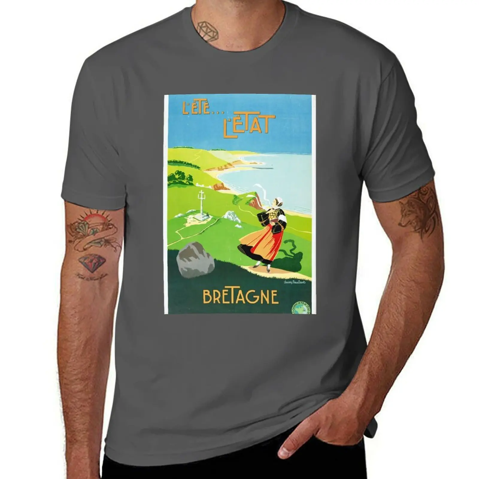 Französisches Vintage-Poster – Bretagne-T-Shirt, G-Mann-T-Shirts für Männer, Baumwoll-T-Shirt, 100 % T-Shirt