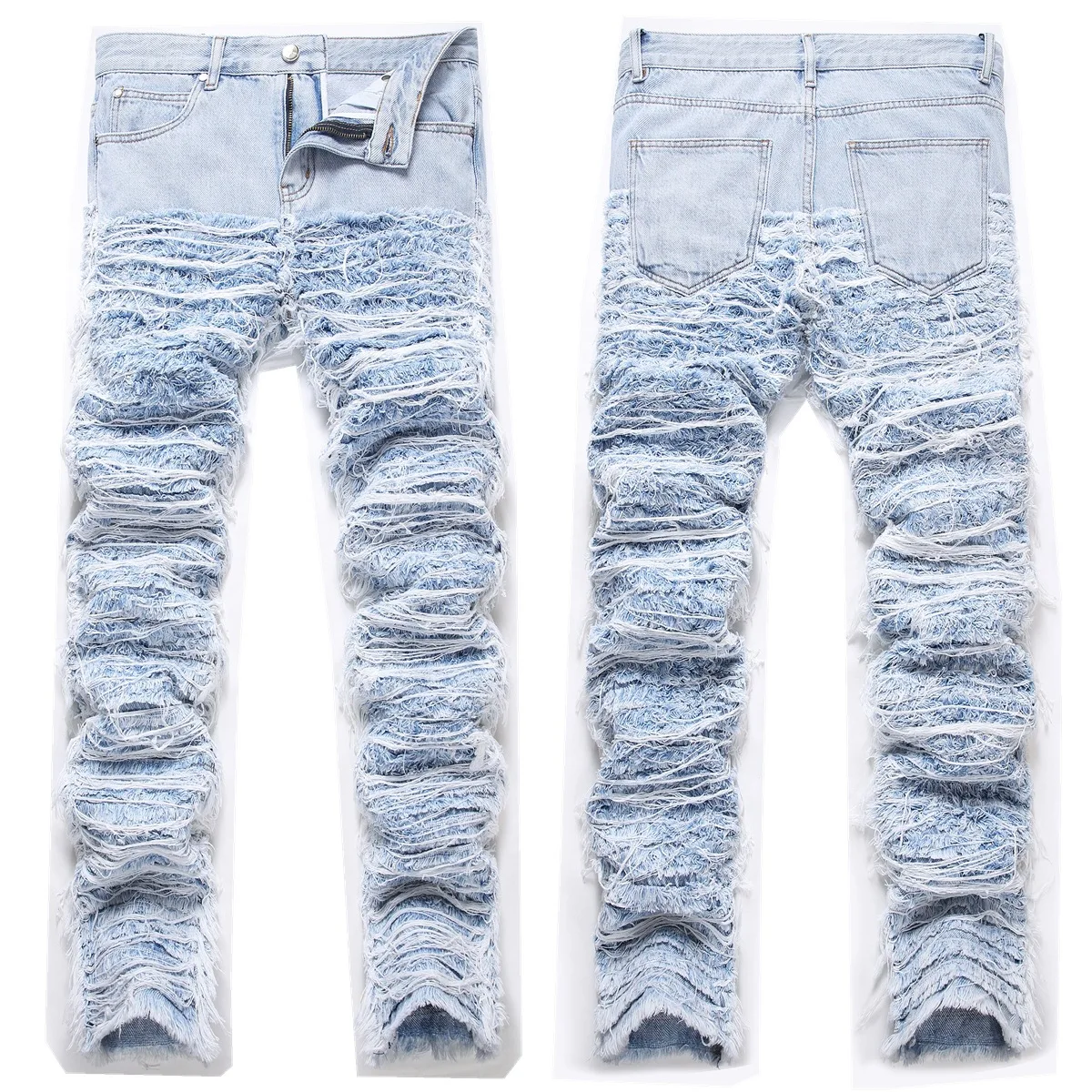 

stacked jeans man patch pockets straight jean Men skinny jeans men ripped jeans Ripped Slim Fit Distressed Destroyed Denim Pants