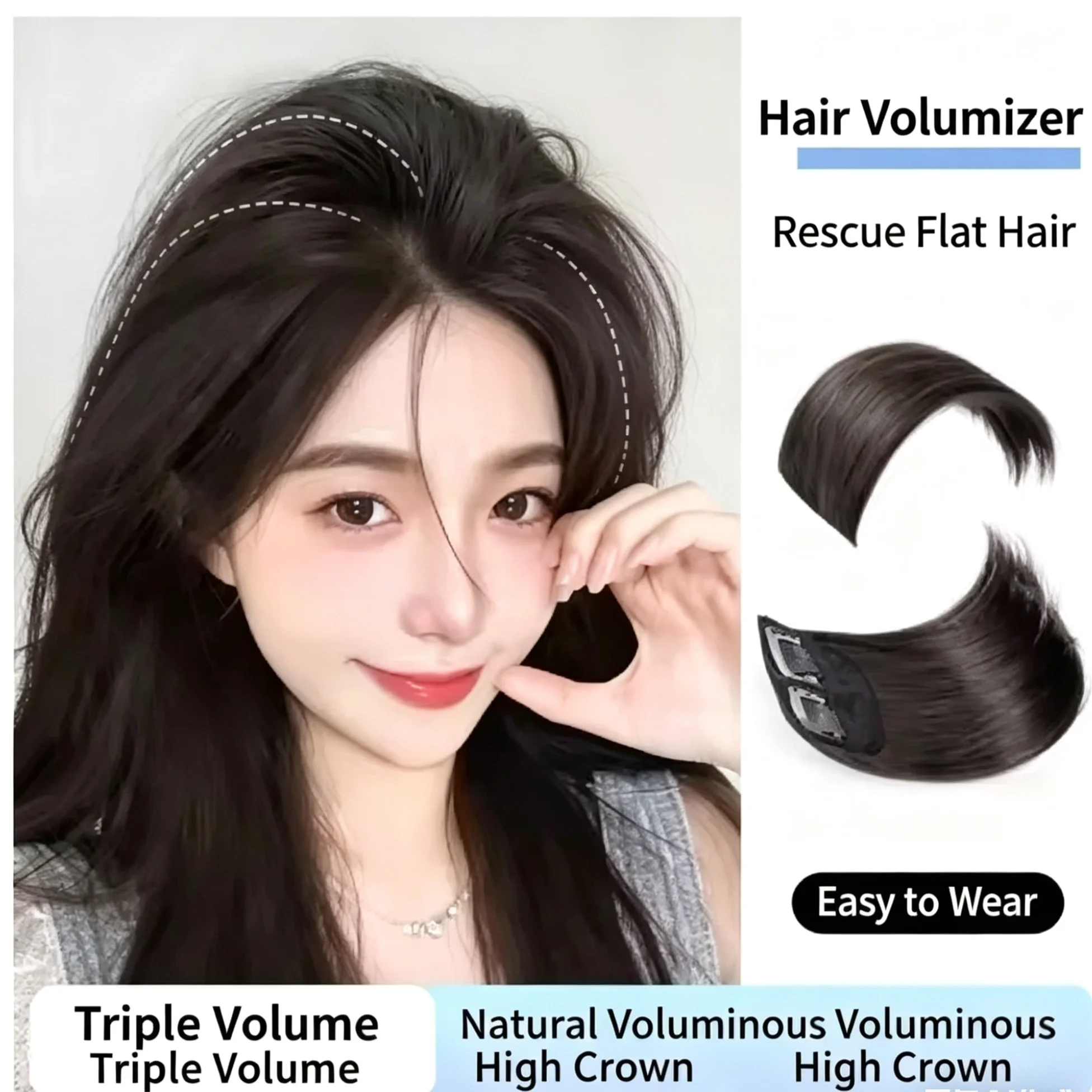 10-centimeter synthetic short straight hairpiece with seamless outer hair cover for women, located on the side of the head.