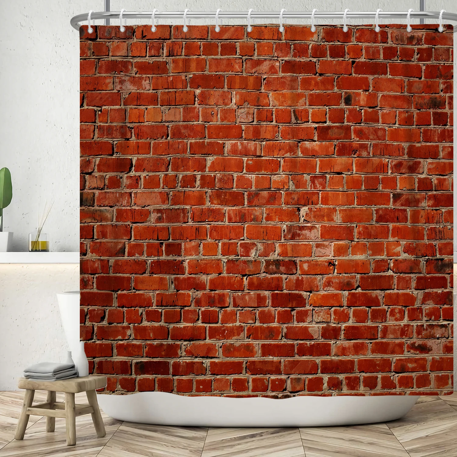 Chinese Style Shower Curtains Vintage Stone Brick Wall Waterproof Polyester Household Fabric Hanging Bath Curtain Cortina Baño