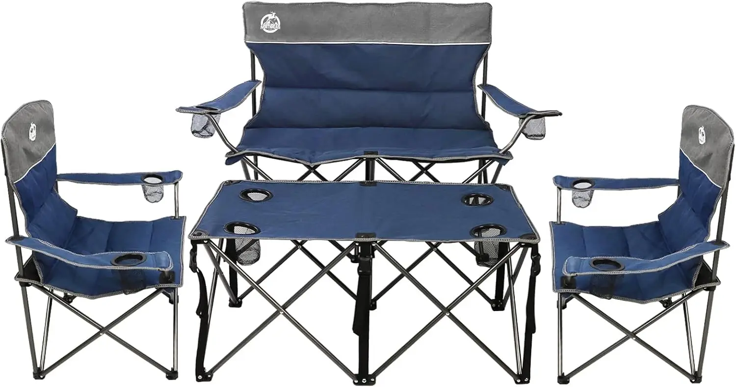 

4-Piece Folding Camping Set with Sofa, 2 Chairs & Table for Outdoor Travel, Beach, Patio (Blue)