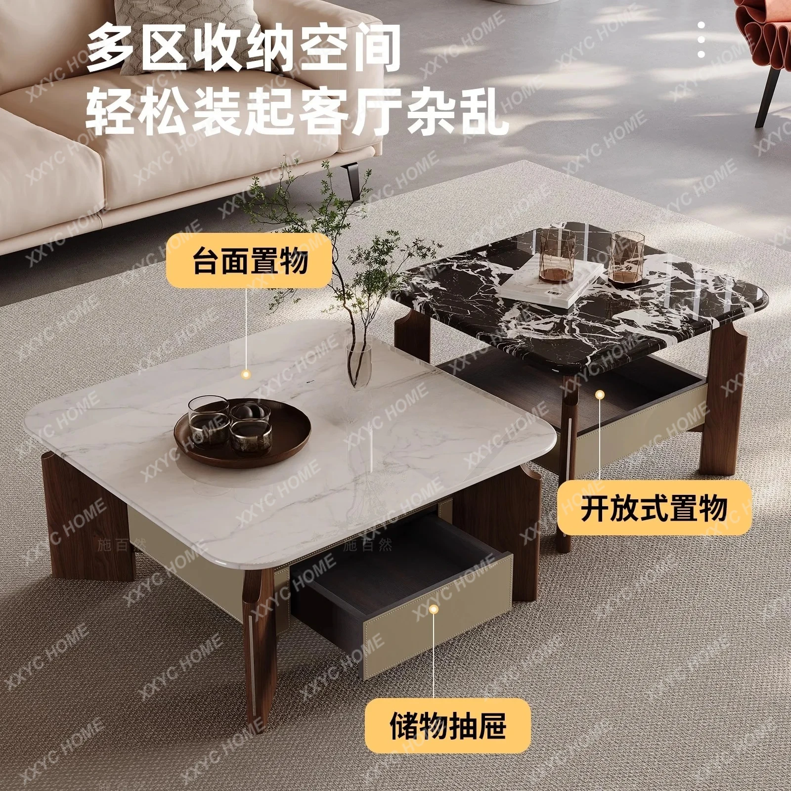 A  Italian Minimalist Microcrystalline Stone Combination Coffee Table Living Room Household Small Apartment