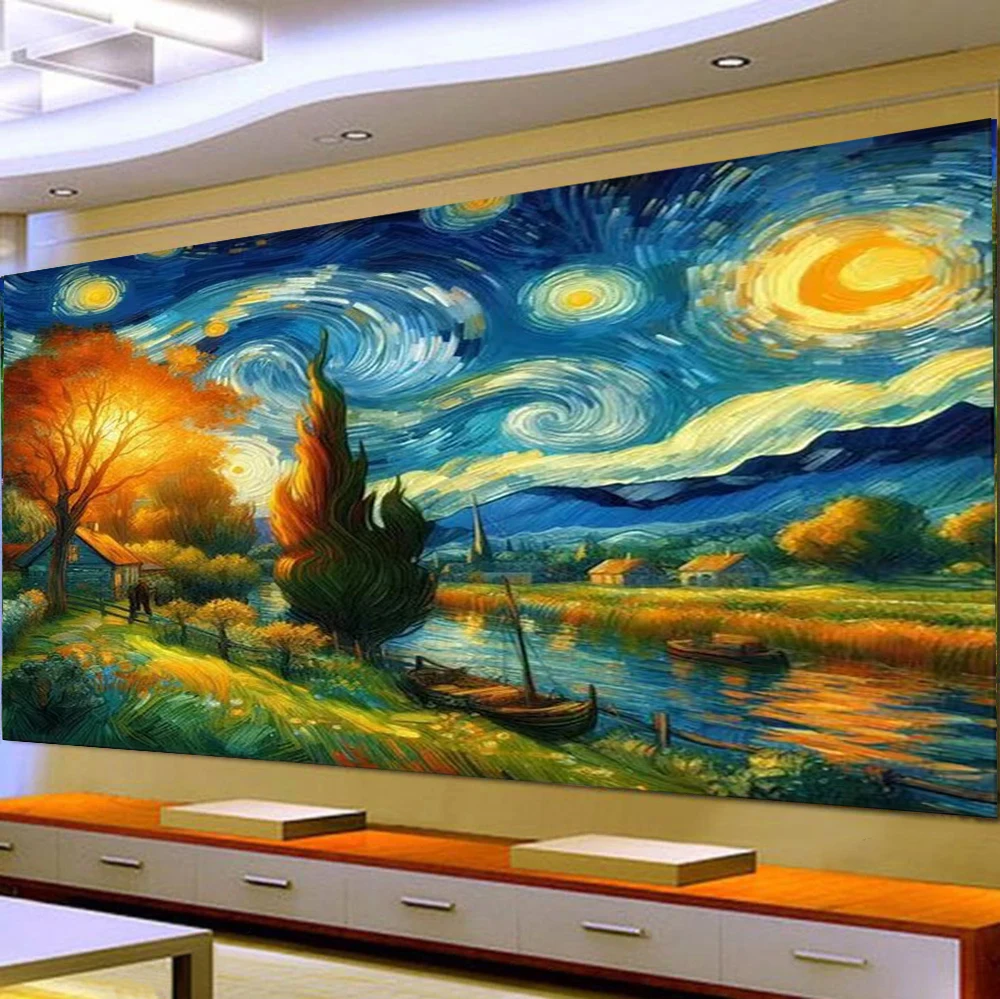 5D DIY Large Diamond painting Starry Night Color natural landscape wall art Full diamond embroidery home decor