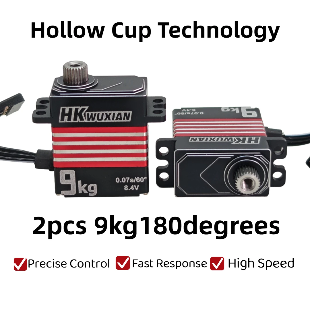 Servomoteur numérique sans noyau, 9KG, 180 degrés, engrenage entièrement métallique, réponse rapide, télécommande RC, voiture, Robot, avion, aile fixe