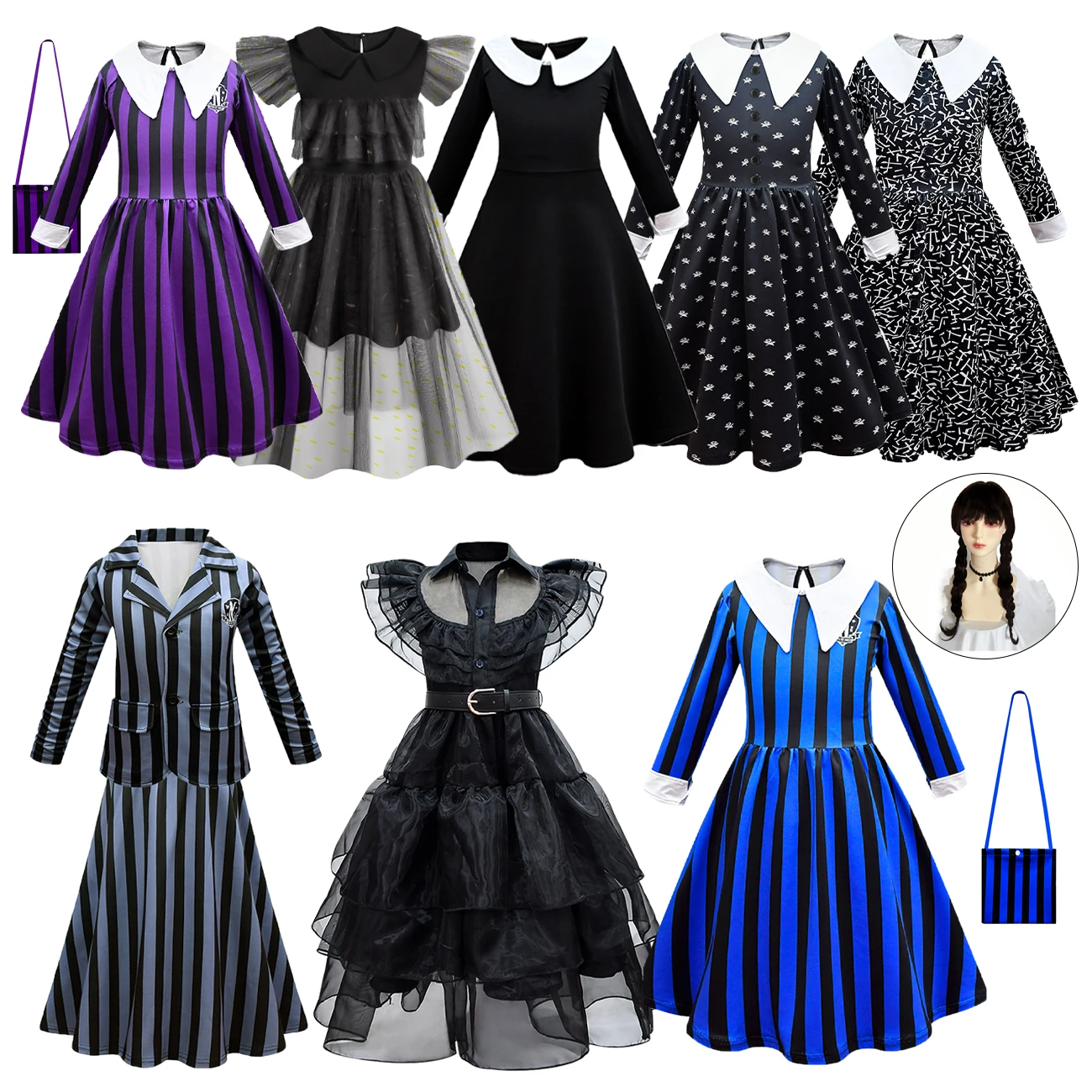 Wednesday Cosplay Addams For Girl Costume 2023 New Vestidos For Kids Girls Mesh Party Dresses Carnival Costumes 3-10 Years Old