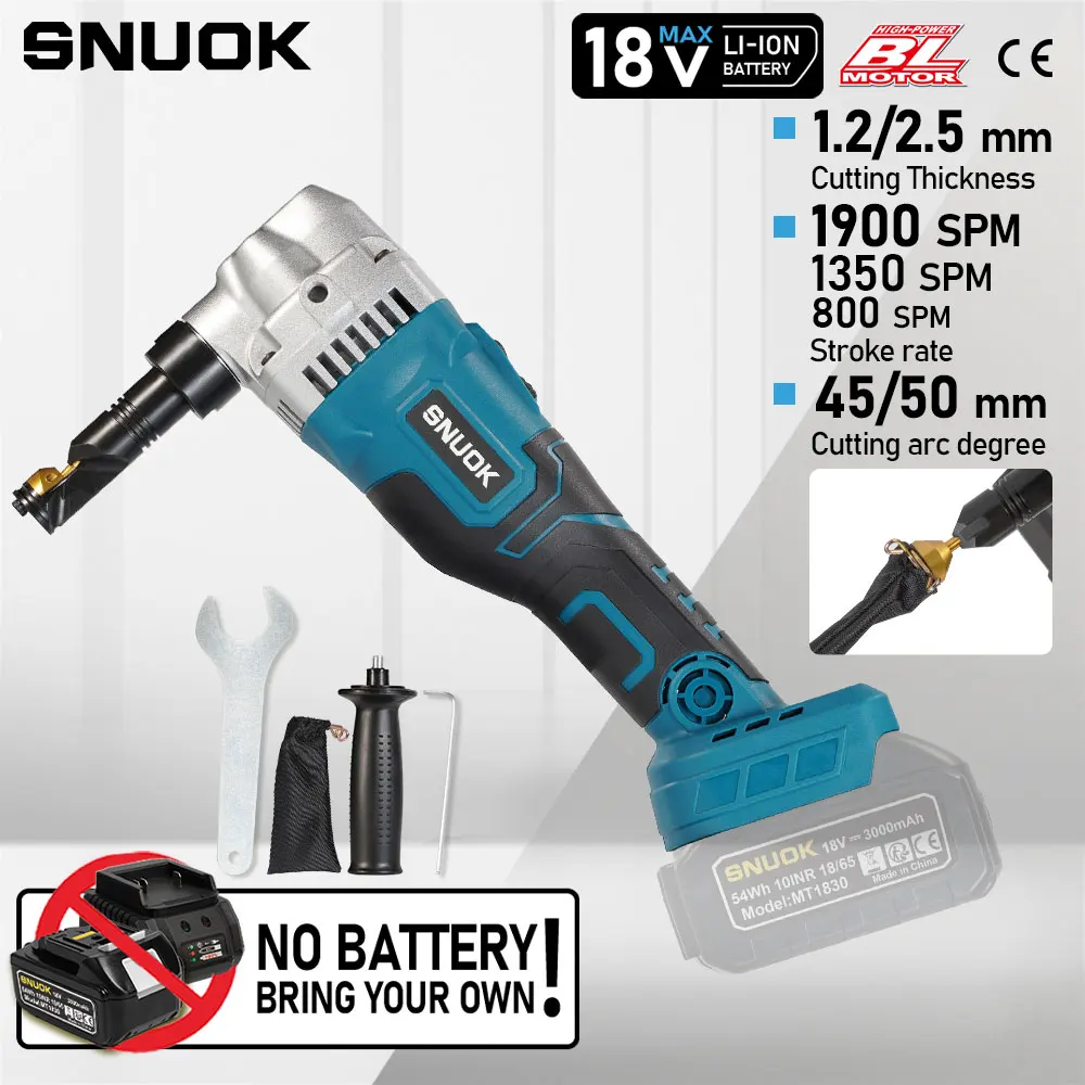 SNUOK [No Battery] Brushless Electric Shear 1900RPM Industrial Metal Rotary Cutter Electric Scissors For Makita 18V Batttery