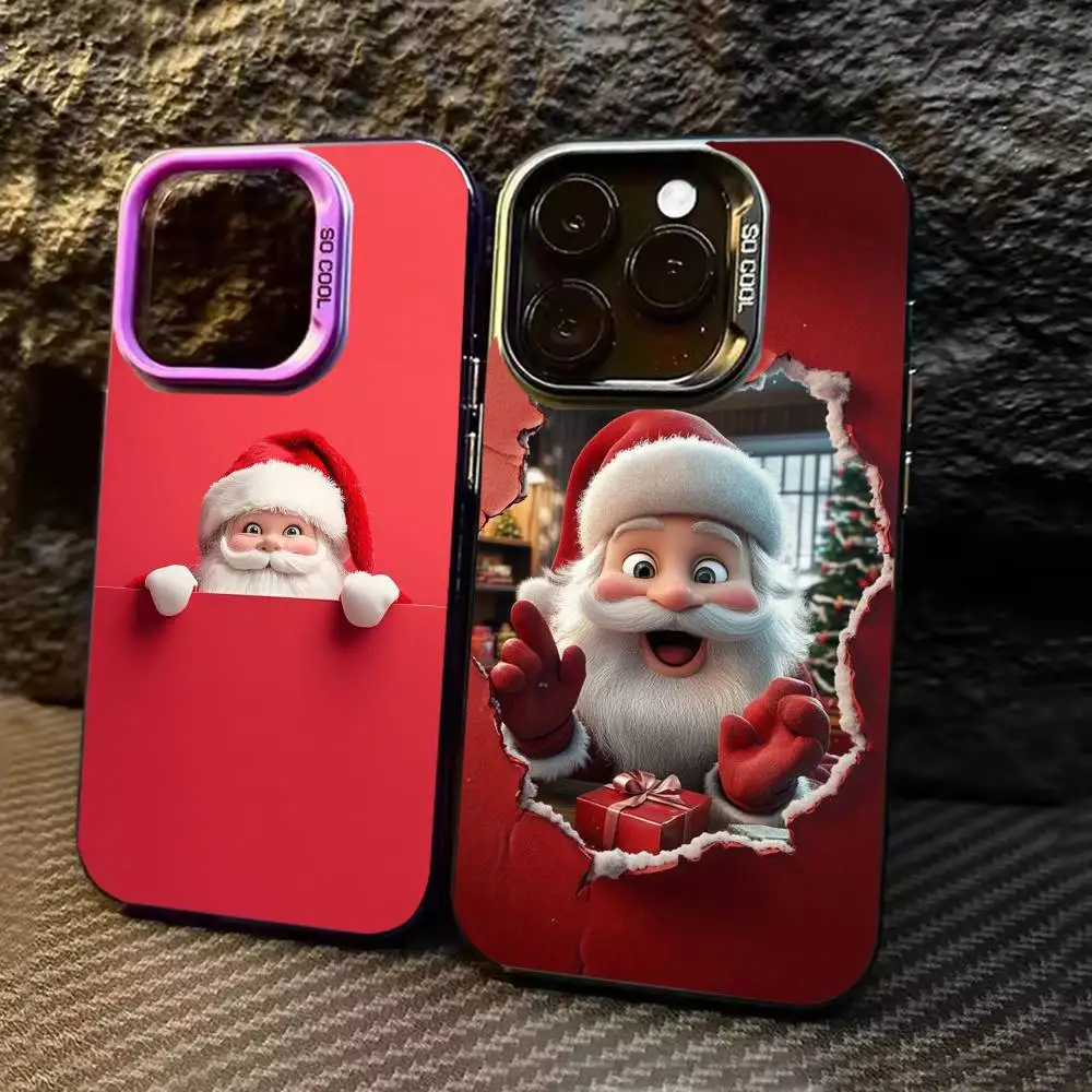 

Cute Santa christmas Phone Case For iPhone 17 16 15 14 13 12 11 Pro Max Plus Silver Matte Black Cover
