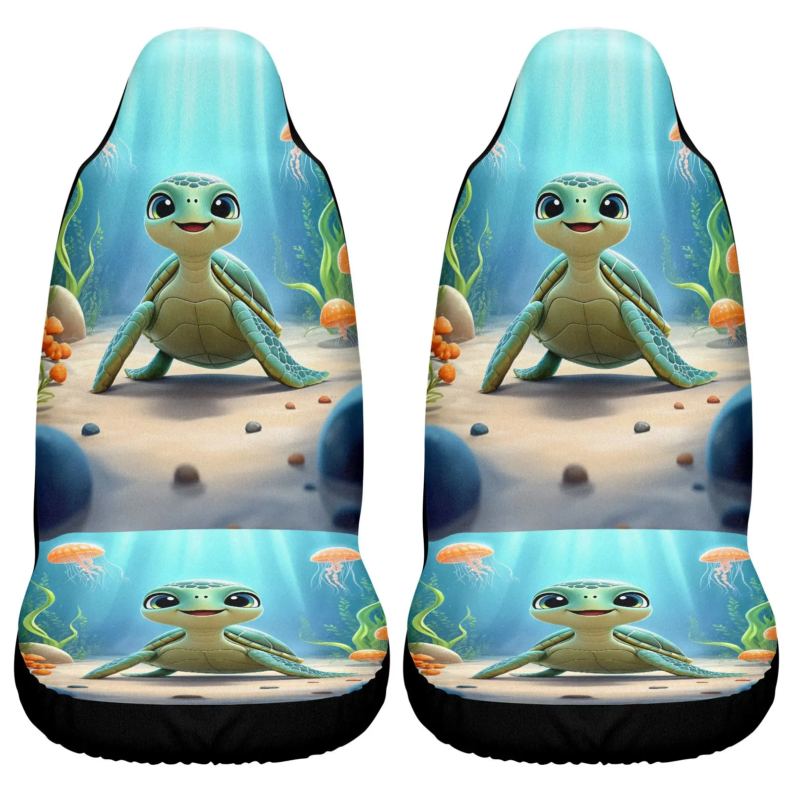 Blue Sea Turtle Ocean Scene Print Car Seat Covers | Non- Polyester Fabric, Universal Fit For Car Interior Decor