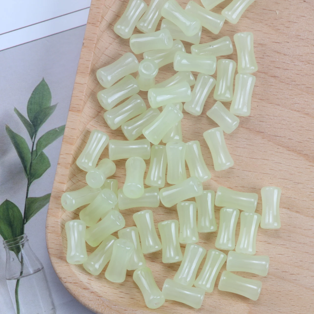 20pcs 6x12mm Light Yellow Green Special Shaped Bamboo Joint Glass Beads ersatile DIY Jewelry Pendant Jewelry Making Supplies