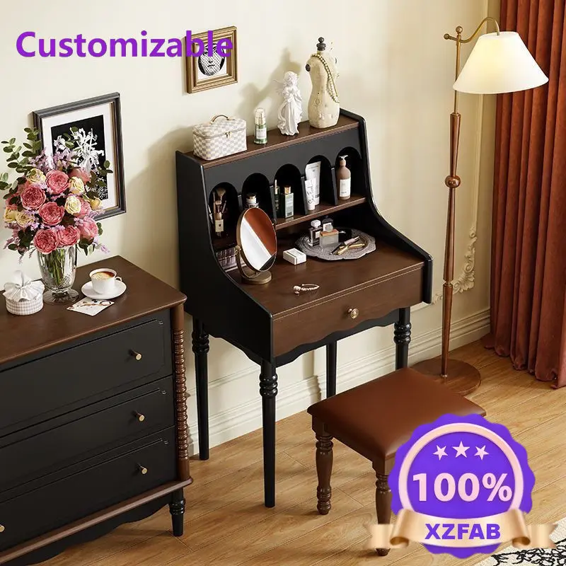 Factory Direct 2026 French retro solid wood dressing table American bedroom small simple makeup narrow small apartment desk