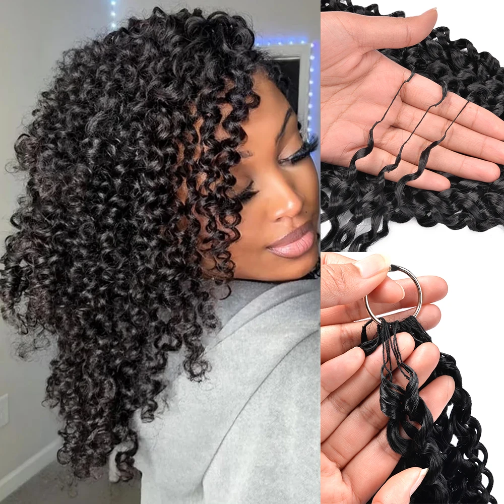 Feather Crochet Hair 16inch Synthetic Curly Pre‑Separated Invisible Feather Crochet Bundles Reusable Hair Extensions for Women