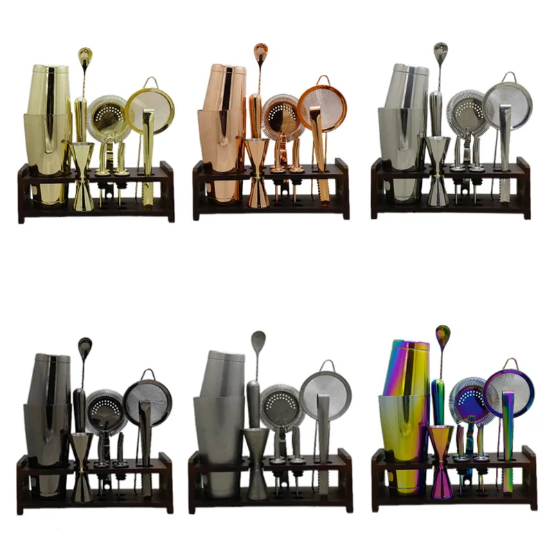 

RTS Professional 12-Piece Metal Cocktail Shaker Set Factory Outlet 304 Stainless Steel Bar Set for Measuring at Home Parties
