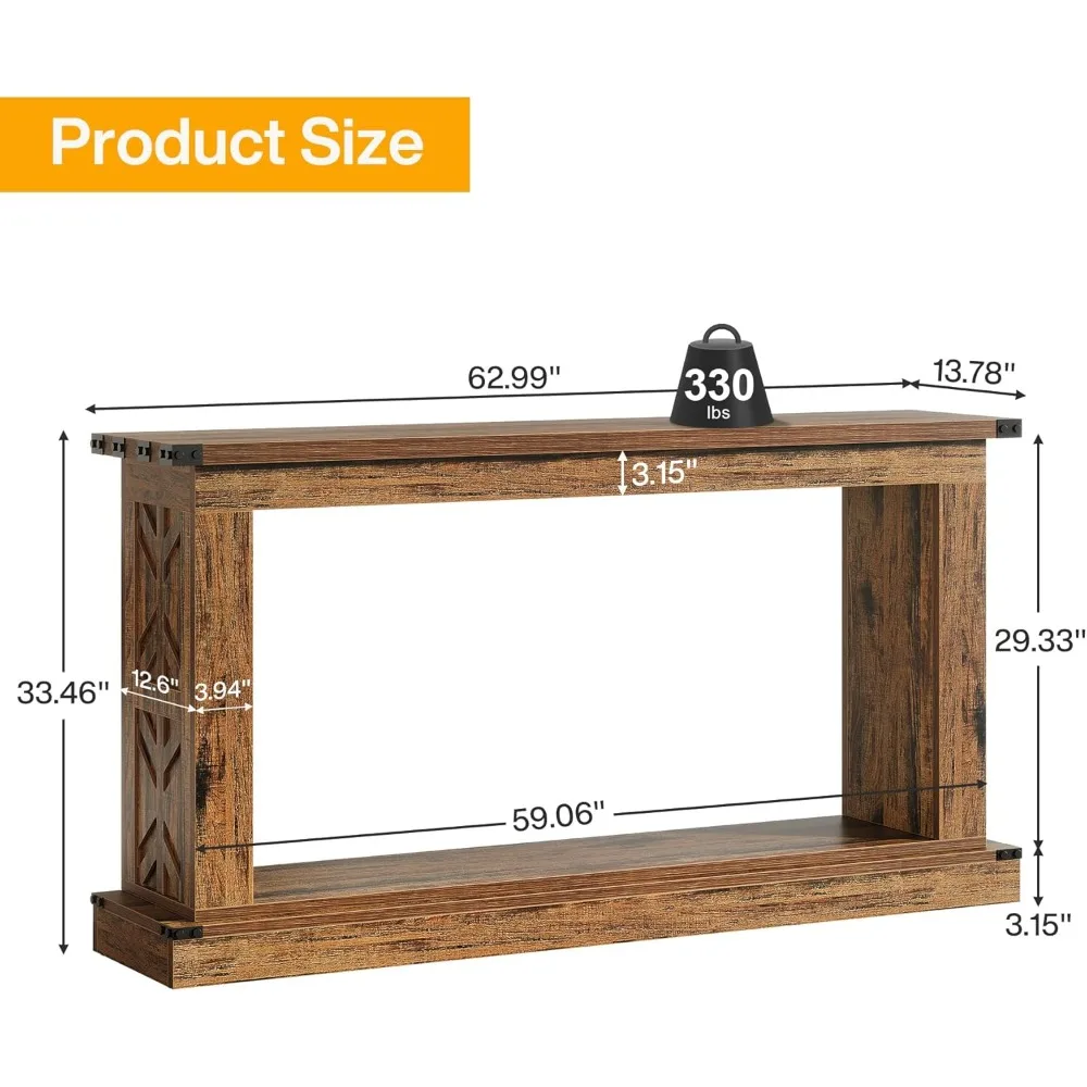 طاولة وحدة التحكم، طاولة مدخل المزرعة مقاس 63 بوصة مع مساحة تخزين، طاولات أريكة ضيقة مستطيلة خلف الأريكة