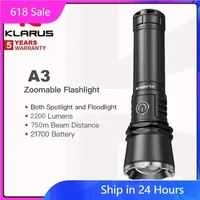 Klarus A3 Tactical Flashlight 2200 Lumens Adjustable Zoom 750m Beam Distance Spot Flood Light With 18650 Battery