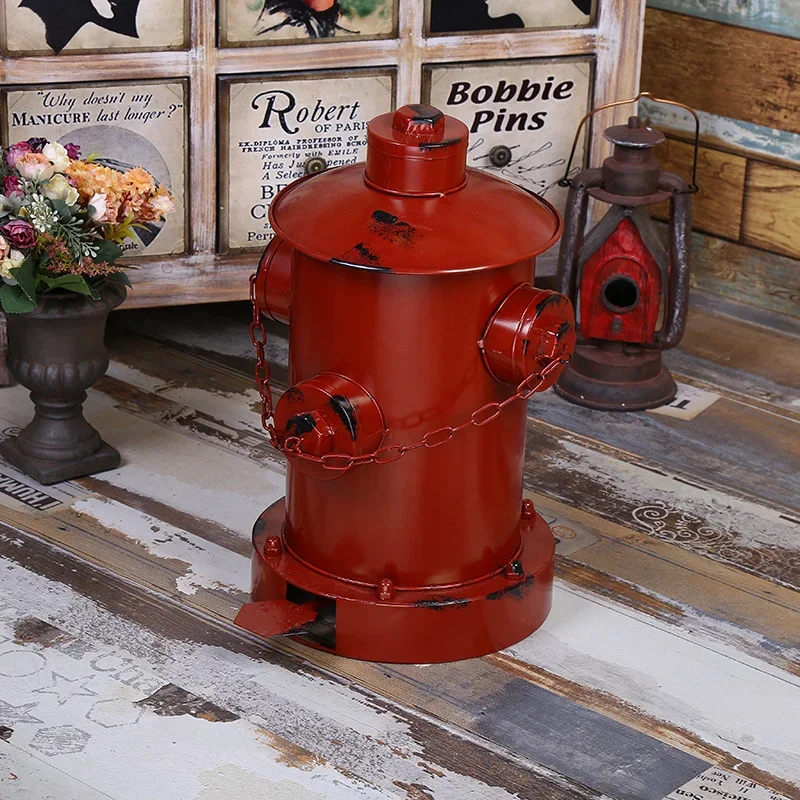 American retro trash can creative industrial wind wrought iron old pedal hydrant trash can decorative ornaments WF5151016