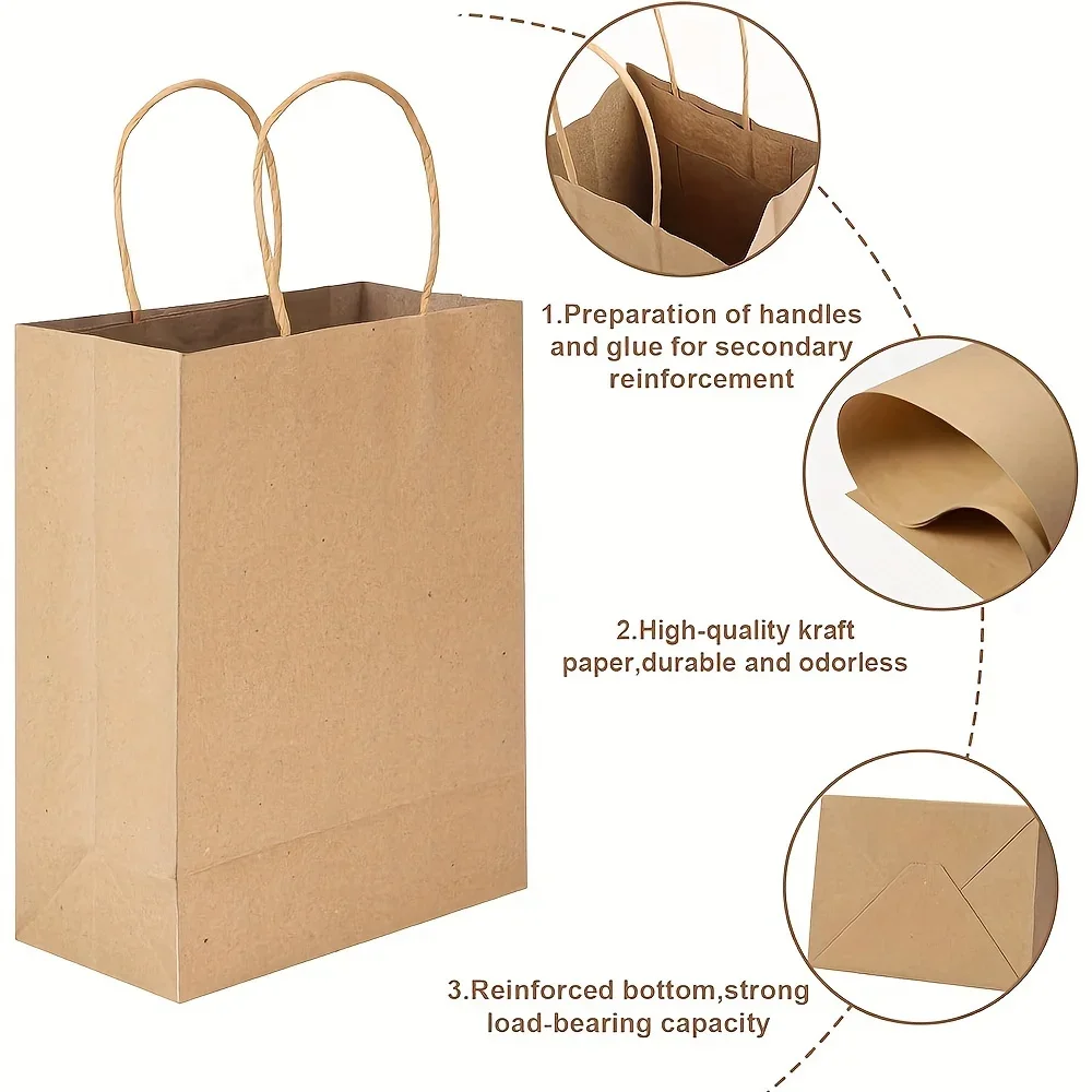 50/100PCS Small Kraft Paper Gift Bags with Handles Bulk For Packaging Christmas Party Favor Candy Bags Retail Shopping Bags