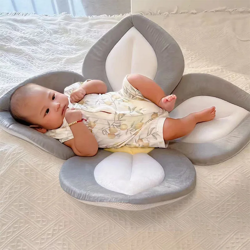 Petal Shaped Baby Bath Mat Floor Lounger Soft Plush Sponge Infant Safety Seat Cushion Ergonomic Newborn Bath Support Pads