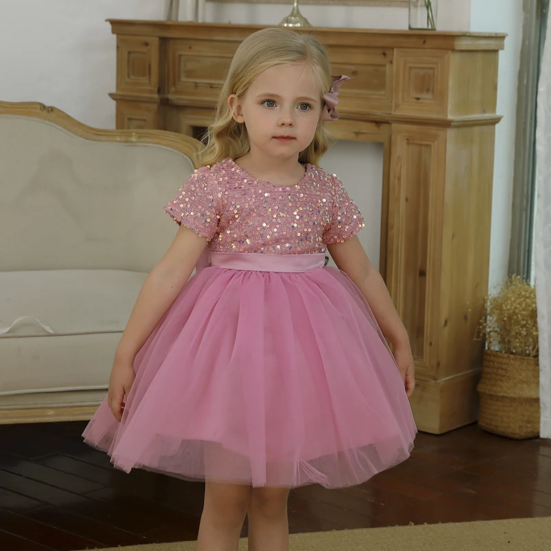 2024 Kids Party Dresses for Girls Sequin Fluffy Prom Gown for Wedding Evening Elegant Children Birthday Princess Dress 4-10 Year