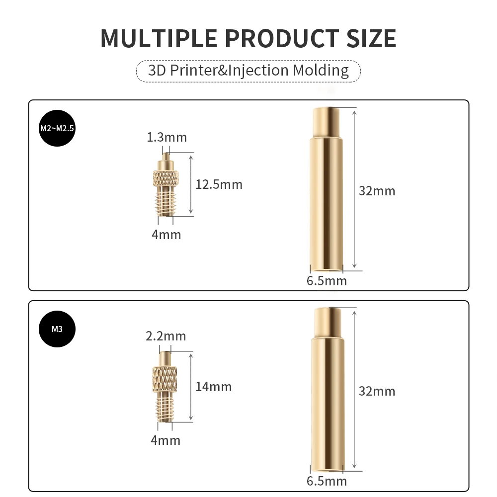 Heat Insert Nut Iron Tip M2 M3 M4 M5 M6 M8 Brass Thread Embedded Kit Heat Insertion Tool for Plastic 3D Printer Soldering Iron