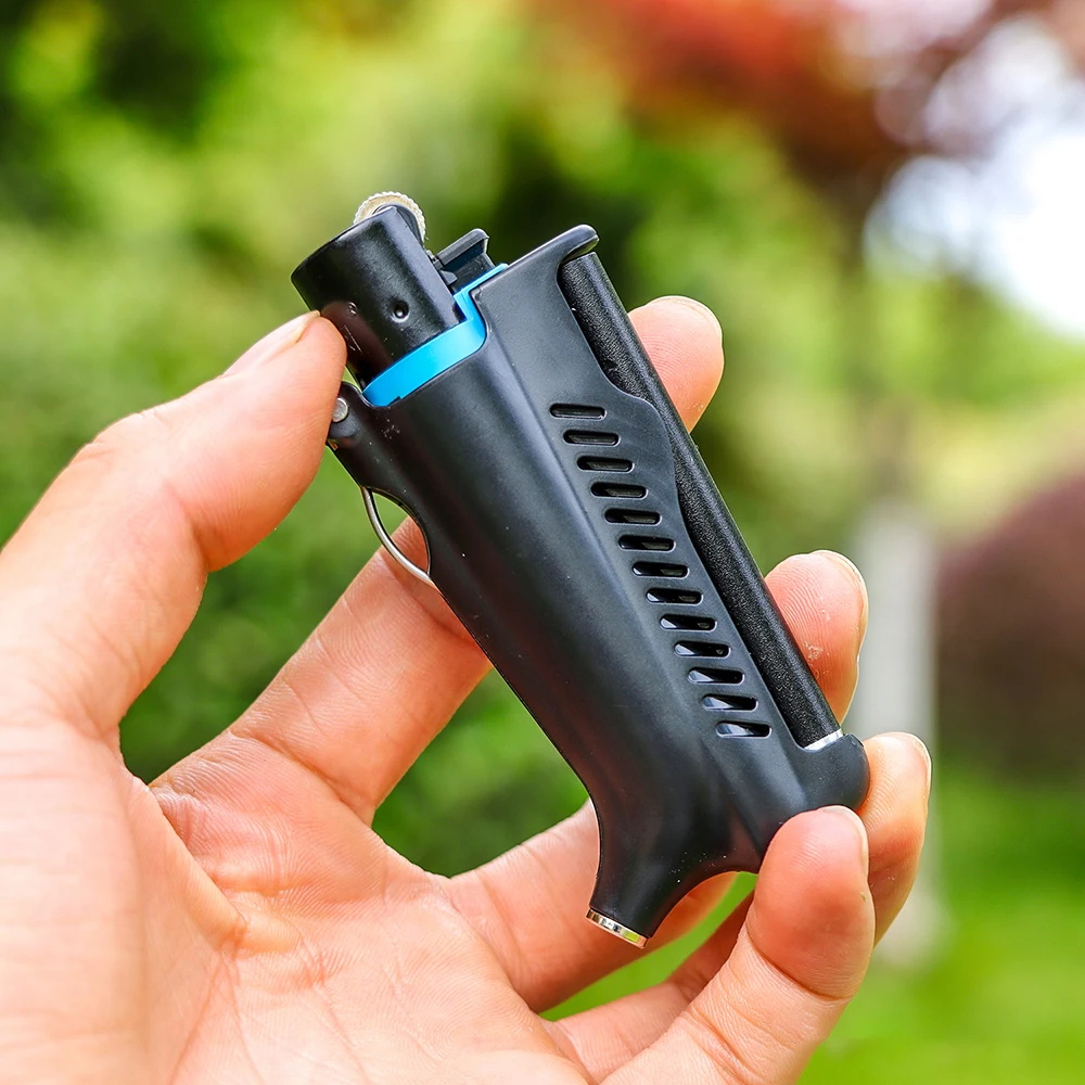 Plastic Lighter Sleeve Case with Tamper Stainless Steel Poker Metal Tube Pipe Black Blue Lighter Case Fit for Clipper Lighters