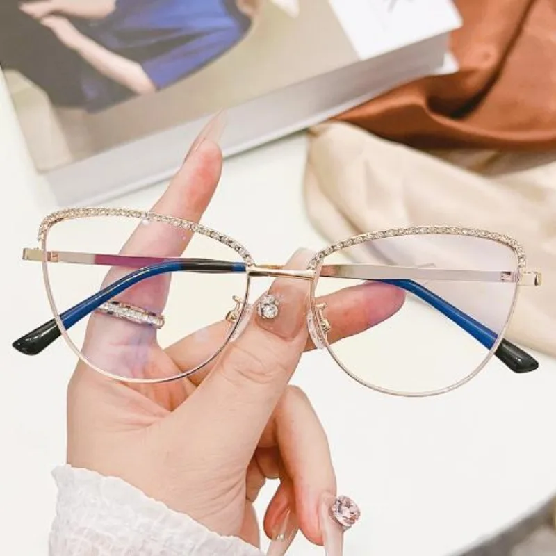 New Cat Eye Metal Eyeglasses Frame Computer Goggles Fashion Women's Anti Blue Light Glasses Support Customized Optical Glasses