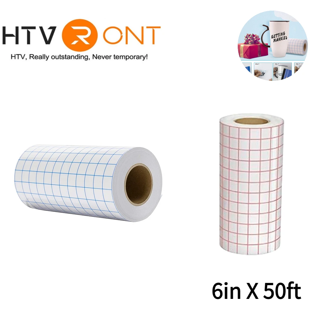 HTVRONT 6inX50ft Clear Application Transfer Tape Alignment Grid Paper for Wall Glass Car Craft Art Decal Adhesive Vinyl DIY