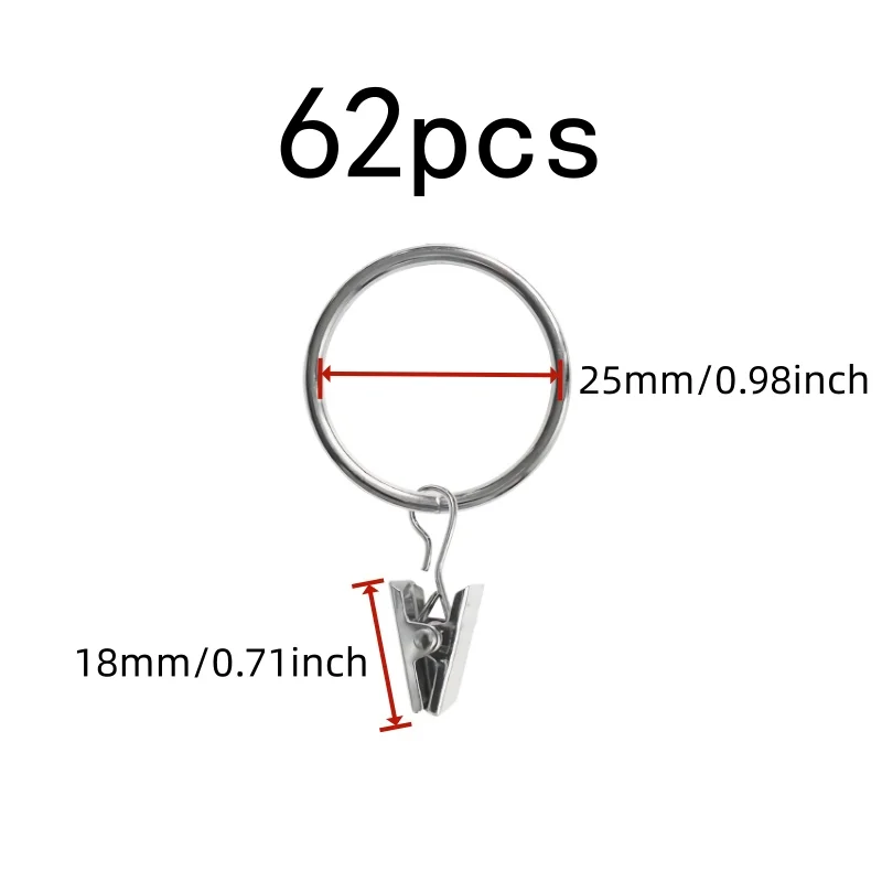 62 pcs 25mm Metal Curtain Hanger Rings, Easy Slide On Rod, suitable for Bathroom Shower Panels, Sturdy Metal Ring view 2