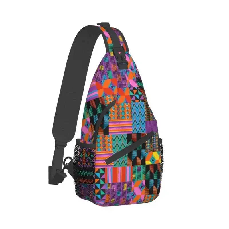 African Tribal Geometric Art Ankara Kente Pattern Sling Crossbody Chest Bag Men Casual Shoulder Backpack for Travel Cycling